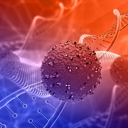 3D medical background with abstract virus cells and DNA strands