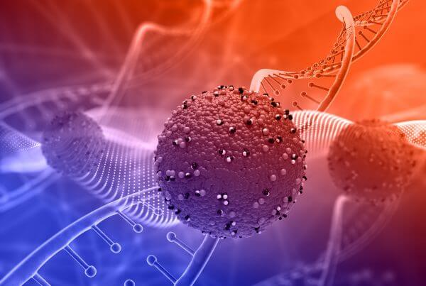 3D medical background with abstract virus cells and DNA strands